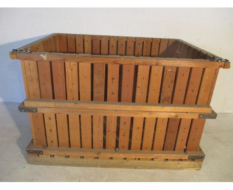 An Axminster Carpets large bobbin crate with fold down front. Height 93cm, Length 144, Width 104cm.