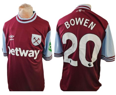 Jared Bowen signed replica West Ham Utd shirt.  Size large. Good condition.  All autographs come with a Certificate of Authen