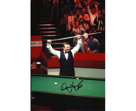DENNIS TAYLOR signed Snooker World Championship 8x12 Photo. Good condition.  All autographs come with a Certificate of Authen