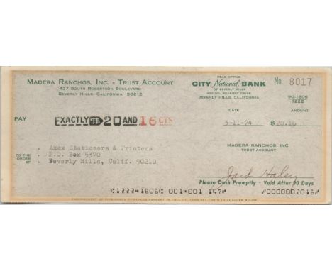 Jack Haley signed cheque. Good condition.  All autographs come with a Certificate of Authenticity. We combine postage on mult