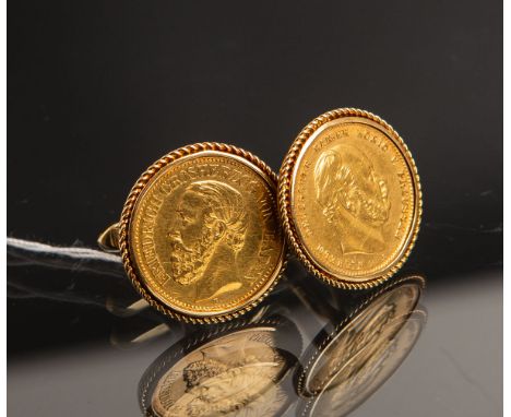 Paar Manschettenknöpfe 585 GG, aus zwei Münzen, bestehend aus: 1x Baden 10 Mark 1872Friedrich I. u. 1x Preußen 10 Mark Kaiser