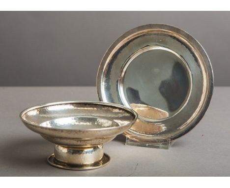 Deckelschale 800 Silber, m. 3-facher Verwendung, Hammerschlagoptik, im Stile des Art déco,gestempelt: Halbmond u. Krone / Fei