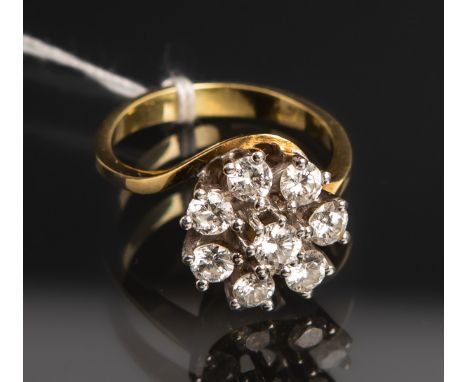 Damenring 585 GG/WG (70er J.), besetzt m. 8 Brillanten im Vollschliff, weiß, lupenrein,ca. 1 ct, Juwelen-Garantiepass anbei, 