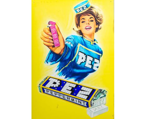 Brause, Gerhard (1923 - 1998), "PEZ" Werbetafel (50er J.), PEZ Peppermint, Gr. ca. 80 x 55cm. Neuwertig (noch m. orig. Seiden