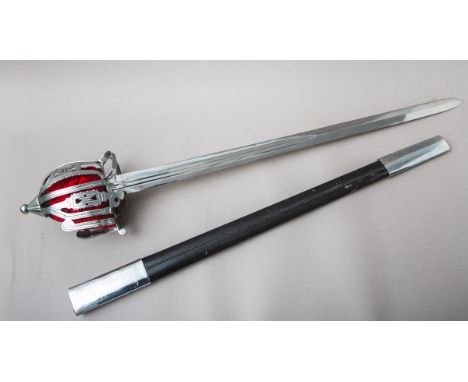 Schottisches Korbschwert / Basket Hilt Schwert, schweres Einhandschwert m.doppelschneidiger Klinge u. ausgepr. Handschutz/Kor