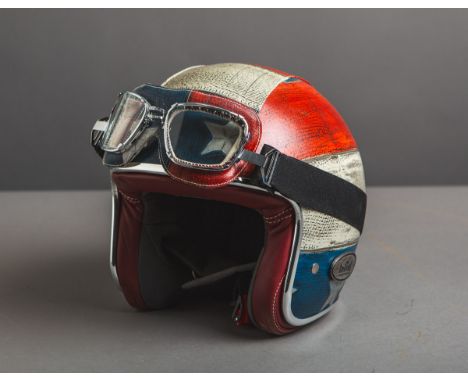 Motorradhelm mit Brille "Zeon Vintage America" (Baruffaldi, Italien), Gr. 56-58. Gutergetragener Zustand.