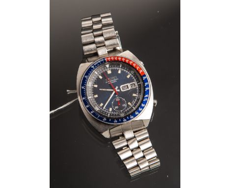 Seiko - Herrenarmbanduhr "Chronograph Pogue Pepsi" (1970er Jahre), Ref.Nr.: 6139-6002,dunkelblaues Zifferblatt m. hellen Indi
