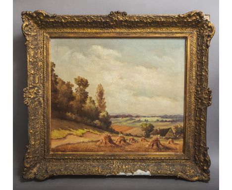 Signiert "Hermann Schäfer" (20. Jh.), Taunuslandschaft nach der Getreideernte im Sommer,Öl/Lw., re. u. sign., Bildgr. ca. 65 