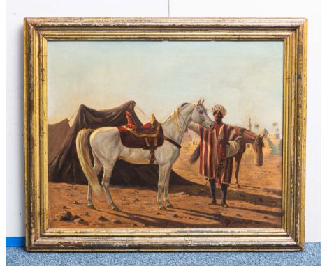 Schoenbeck, Richard (1840 - 1919), Beduine mit Araberpferd (1890), Öl/Lw., re. u. sign. u.dat., Gr. ca. 49 x 61 cm, m. klass.