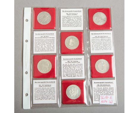 6-teiliges Set von BRD-Sondermünzen, 1x Germ. Museum 1952, 1x Todestag Schiller 1955, 1xGeb. v. Baden, 1x 1955, 1x 100. Todes