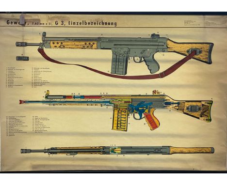 Bundeswehr-Tafel "Gewehr G3" (BRD), Unterrichtssatz, G3 - 7,62 × 51 mm, Gr. 841 x 1189 mm,Tafel vers. Nr. 6910-12-131-4959, H