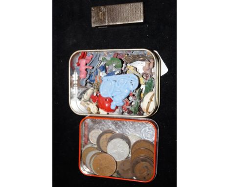Collection of coins, vintage coins and a gas lighter