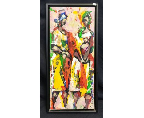 LUSENGU, RAPHAEL KALALA (geb. 1946 in Kolwzi, Demokratische Republik Kongo), Gemälde: "Im Gespräch", Acryl auf Leinwand, seit
