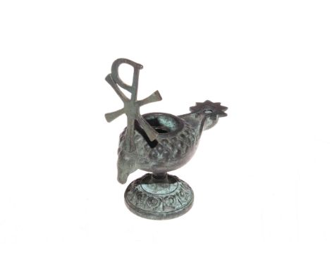 Cast metal whale oil lamp.