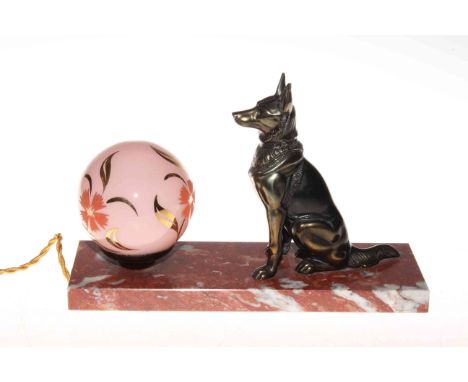 Working and re-wired Art Deco German Shepherd (Alsatian) lamp, 30cm by 10cm.