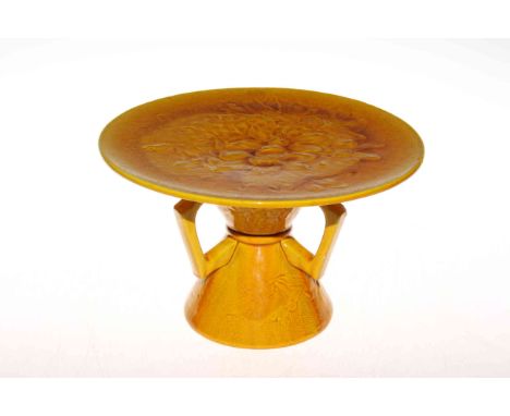 Burmantofts comport with yellow glaze, 26cm by 17cm.