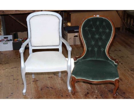 Victorian style spoon back nursing chair and French style fauteil (2).