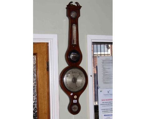 Georgian mahogany and satinwood banded banjo barometer.