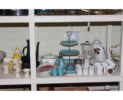 Stylecraft cakestand, toast rack etc, Meakin teaware, assorted coffee wares, Poole dish, etc.