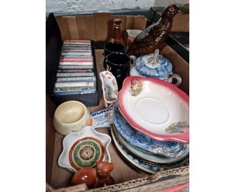 Various items of ceramics including Royal Doulton whisky flask, plates, Olympic cups, etc.