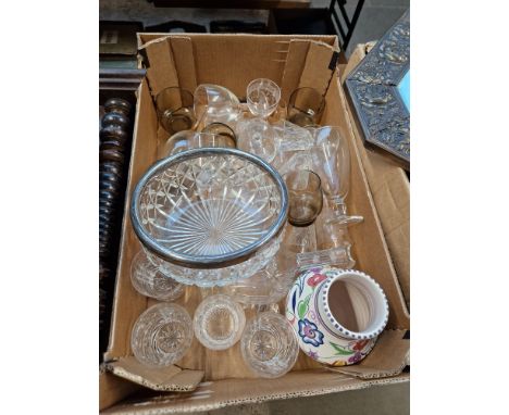 A box of glassware and a Poole jug 