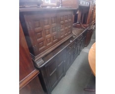 A mixed lot of assorted furniture comprising a large sideboard, a small cabinet, a sofa table, tripod table, CD rack and corn