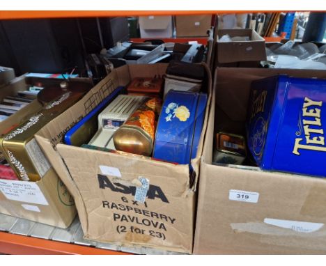 3  boxes of vintage tins