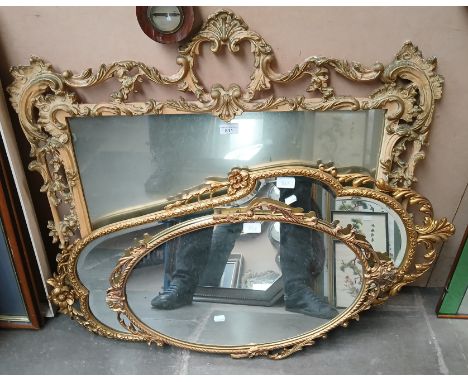 Three vintage gilt framed wall mirrors. Condition- the largest mirror has some general wear including chips and marks to the 