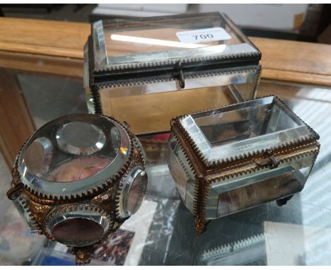 Three glass &amp; metal trinket boxes 