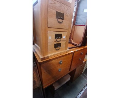 Assorted furniture comprising a Stag teak dressing table with stool and matching bedside cabinets, a Stag telephone table and