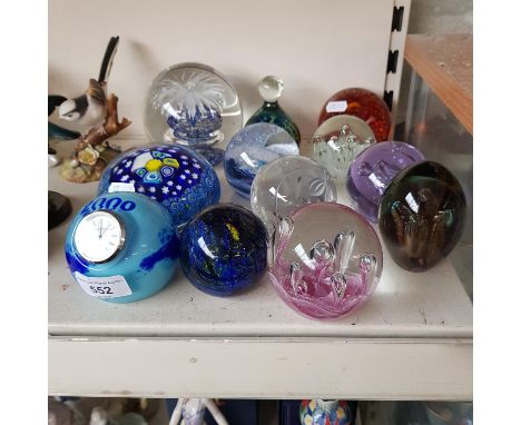 12 glass paperweights including Caithness &amp; Royal Brierley etc.