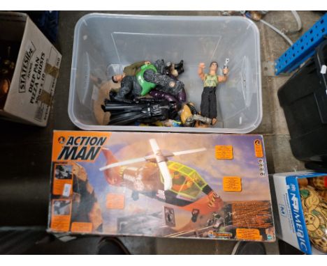 A box of assorted Action Man figures, a boxed Helicopter rescue &amp; a Darth Vader figure.