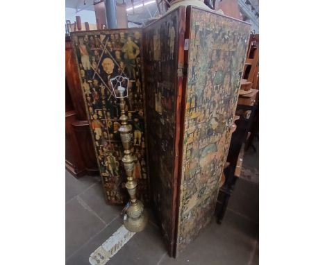 A Victorian scraps bi fold screen, various scraps including Montgolfier balloon etc.