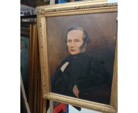 A mixed lot of pictures and prints including overpainted photographic portrait signed 'G WARD'. 