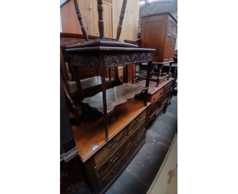 Assorted furniture comprising an Edwardian dressing table, an oak mirror back sideboard, two occasional tables and a gramopho