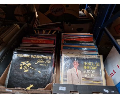 Two boxes of vinyl LP records including The Beatles 'Let it be', Beatles 'Abbey Road', Rolling Stones 'Can't get no satisfact