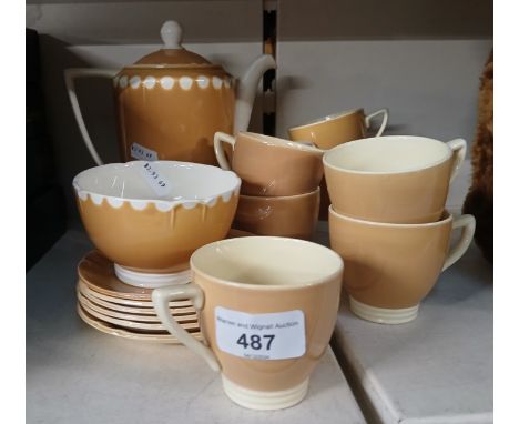 A Mintons 'Solano Ware' coffee set designed by John Wadsworth including coffee pot, cups, saucers &amp; jug - 15 pieces