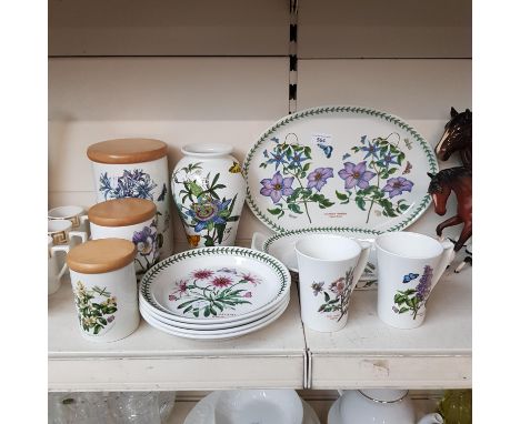 Portmeirion - 12 items including a baluster vase (20.5cm high), 3 lidded canisters (largest 21cm high), large oval platter (3