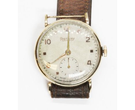 A gent's 9ct gold case Rotary wristwatch, diameter 30mm, part leather strap.