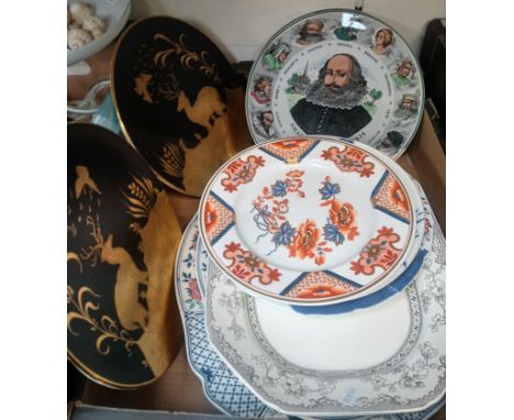 A mixed lot of plates and platters including two Royal Doulton plates (The Admiral and Shakespeare), two Wedgwood 'Cheadle' p