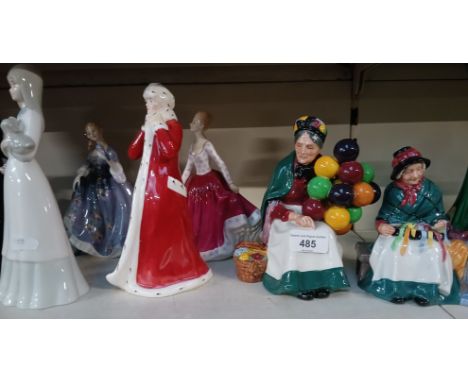 6 figurines including Royal Doulton Silks and Ribbons, Balloon Seller, Fiona, Nicola, Wintertime, and a Nao figure