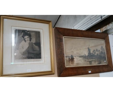 Two early 20th century framed prints; 'Lady Day' signed etching by Richard Smythe after George Romney and 'A Still Evening' D