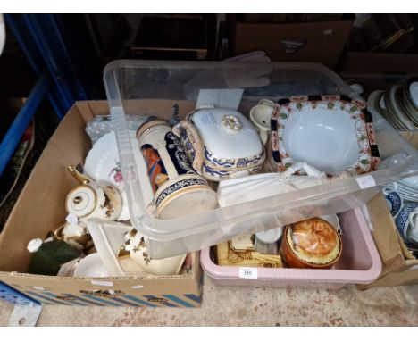 Three boxes of mixed ceramics to include cottage ware, Nao figurine, Hector Gibson coffee pot, Booths Dragon ware etc