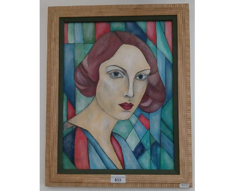 Alex Benson (British, 20th/21st century), 'Amber', oil on board, portrait of a woman, 29cm x 39cm, signed and and titled to v