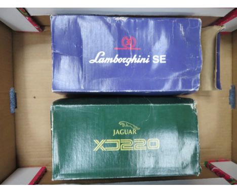 GWILO 1/18th scale pair, with 22ct gold-plated Jaguar XJ220 on wood plinth and includes paperwork, and Lamborghini Diablo SE 