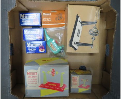 Mamod live steam accessories, generally excellent in to good plus or better boxes/packaging, with Line Shaft (2-different box