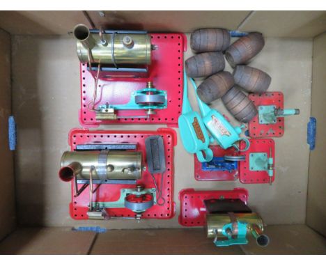 Mamod live steam collection, with pair of static steam engine No. SP4 for use with workshop accessories, steam engine No. SP2