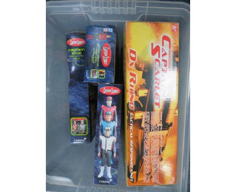 Gerry Anderson's Captain Scarlet collection, with Vivid Captain Blue 12" talking figure No. 58734, Shinsha approx. 8" Captain