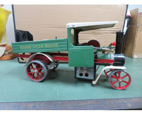 Mamod live steam Steam Wagon No. SW1, green with white canopy roof, has been fired, generally good plus to good, would benefi