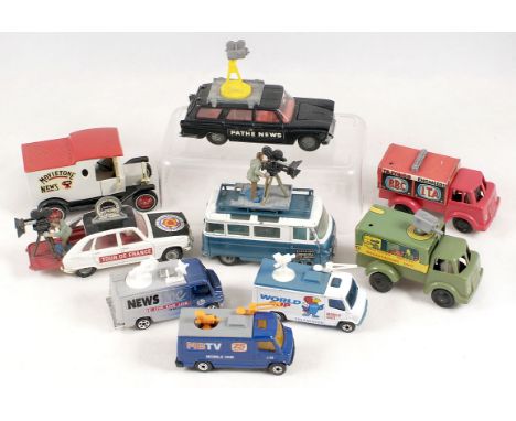 9 TV/Film Related Corgi & Other Models. Corgi Pathe News van; Renault 16 Tour de France film car; Samuleson Commer Film van, 